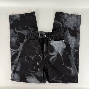 Machine Black Faded Smoky Design Wide Leg Jeans